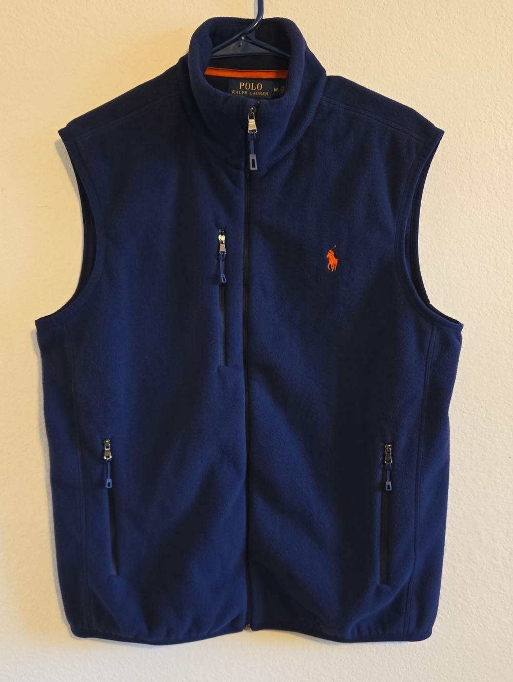 Polo Ralph Lauren Navy Fleece Vest with Orange Pony - Medium